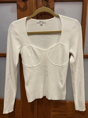 Madewell Cream Ribbed Long-Sleeve Sweetheart Bust Top